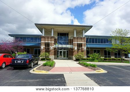 ROMEOVILLE, ILLINOIS / UNITED STATES - MAY 4, 2016: The Abri Credit Union offers banking services from its headquarters office in Romeoville.