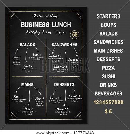 Business Lunch Template on chalkboard, vector illustration