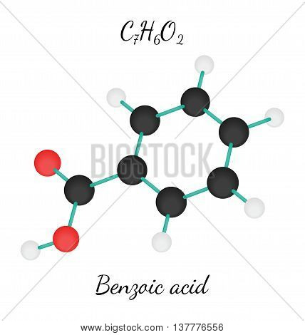 C7H6O2 Benzoic acid 3d molecule isolated on white
