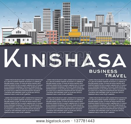 Kinshasa Skyline with Gray Buildings, Blue Sky and Copy Space. Business Travel and Tourism Concept with Historic Buildings. Image for Presentation Banner Placard and Web Site.