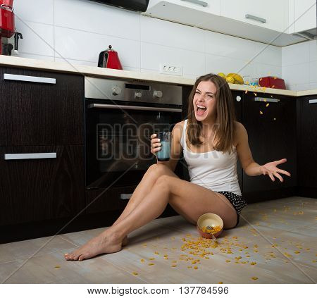 Woman With A Milk And Cereals