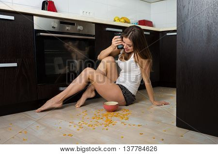 Woman With A Milk And Cereals