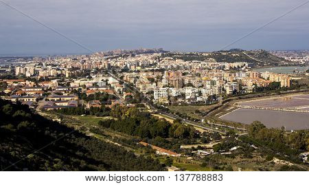 Overview of Cagliari and the pond of Molentargius - Sardinia