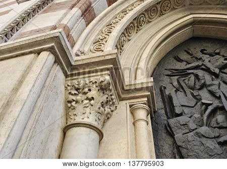 architectural details. entrance to the church in Rome fragment