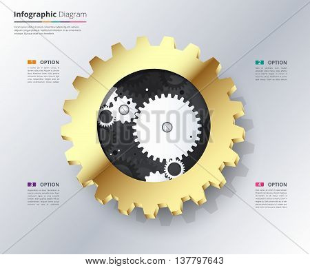 Gold Gear Infographic With Sample Text. Engineering Infographic With Gold Gear Concept. Gear Vector