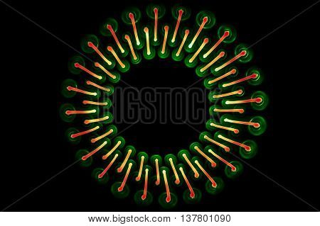 Micrograph virus on black background with a long exposure
