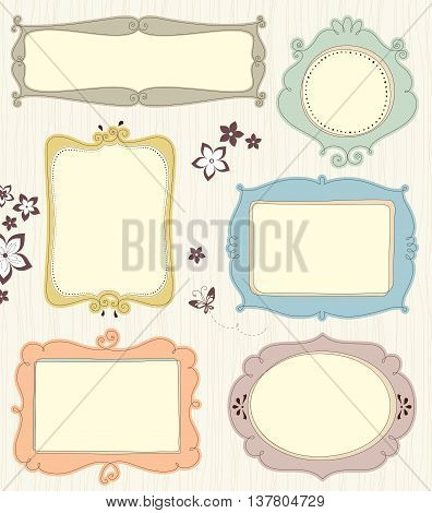 A set of different frames. Background texture is a seamless pattern.