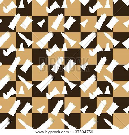 Seamless pattern chessboard and chess pieces. Game strategy and leisure vector illustration