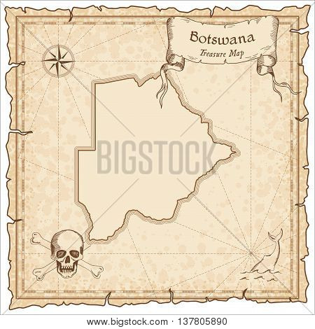 Botswana Old Pirate Map. Sepia Engraved Template Of Treasure Map. Stylized Pirate Map On Vintage Pap