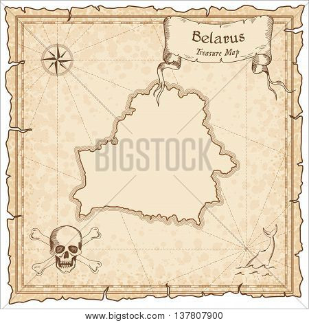 Belarus Old Pirate Map. Sepia Engraved Template Of Treasure Map. Stylized Pirate Map On Vintage Pape