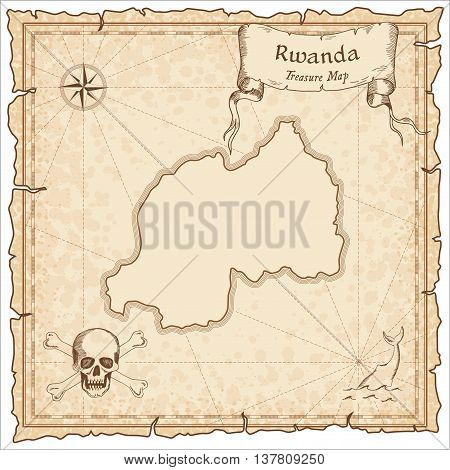 Rwanda Old Pirate Map. Sepia Engraved Template Of Treasure Map. Stylized Pirate Map On Vintage Paper