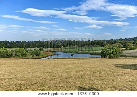 Beautiful landscape with small pond at Emmarentia park in Johannesburg, South Africa