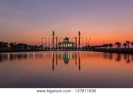 Central Mosque Beautiful on blue sky of sunset ,Hatyai, Songkhla, Thailand.