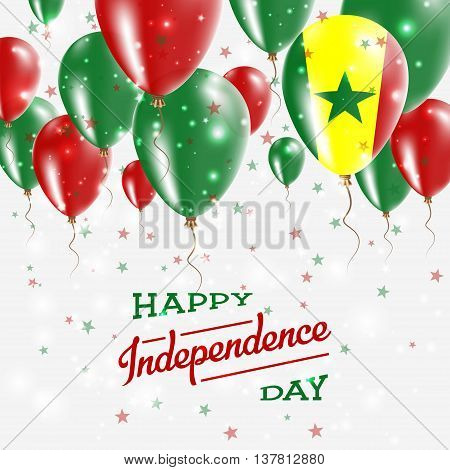 Senegal Vector Patriotic Poster. Independence Day Placard With Bright Colorful Balloons Of Country N