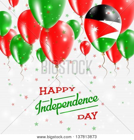 Jordan Vector Patriotic Poster. Independence Day Placard With Bright Colorful Balloons Of Country Na
