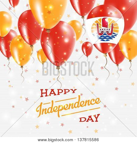 French Polynesia Vector Patriotic Poster. Independence Day Placard With Bright Colorful Balloons Of
