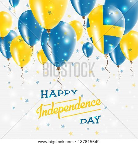 Sweden Vector Patriotic Poster. Independence Day Placard With Bright Colorful Balloons Of Country Na