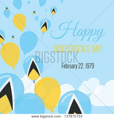 Independence Day Flat Greeting Card. Saint Lucia Independence Day. Saint Lucian Flag Balloons Patrio