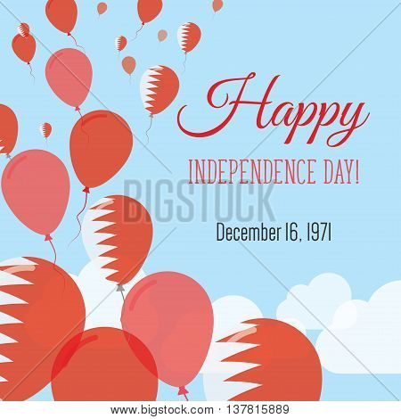 Independence Day Flat Greeting Card. Bahrain Independence Day. Bahraini Flag Balloons Patriotic Post
