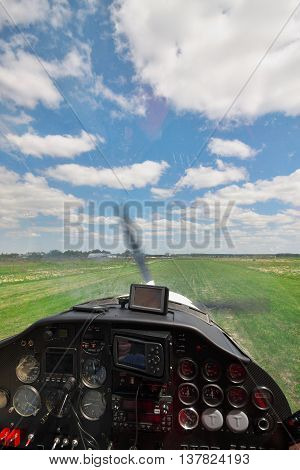 View from the light plane co-pilot's seat on landing and touchdown