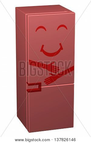 Red smiling refrigerator isolated on white background. 3D rendering.