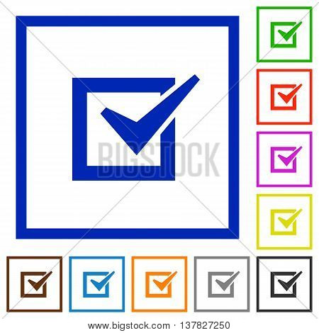 Set of color square framed Checked box flat icons