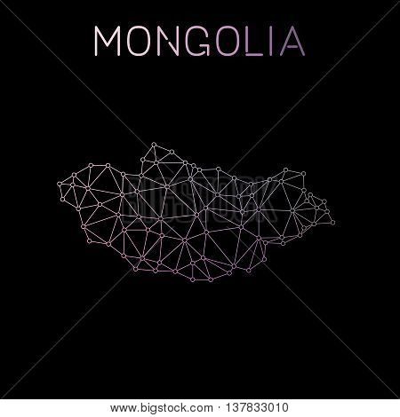 Mongolia Network Map. Abstract Polygonal Map Design. Network Connections Vector Illustration.