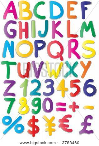 ภาพเวกเตอร์ของแม่เหล็กของตัวอักษร ตัวเลข คณิตศาสตร์ สกุลเงิน