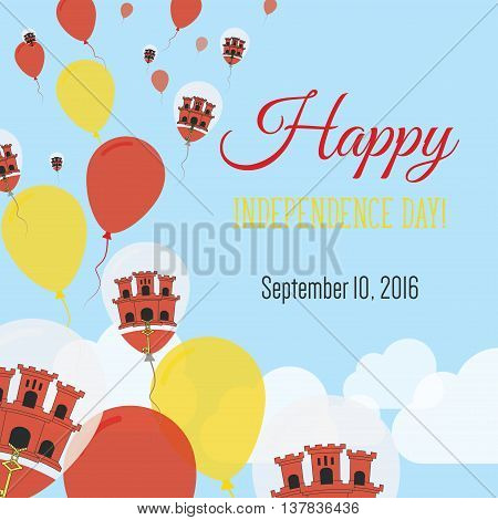 Independence Day Flat Greeting Card. Gibraltar Independence Day. Gibraltar Flag Balloons Patriotic P