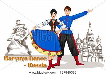 Vector design of Russian Couple performing Barynya dance of Russia
