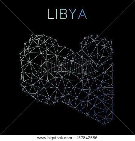 Libya Network Map. Abstract Polygonal Map Design. Network Connections Vector Illustration.