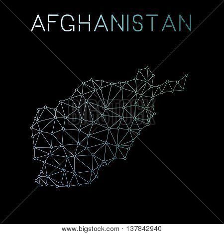 Afghanistan Network Map. Abstract Polygonal Map Design. Network Connections Vector Illustration.