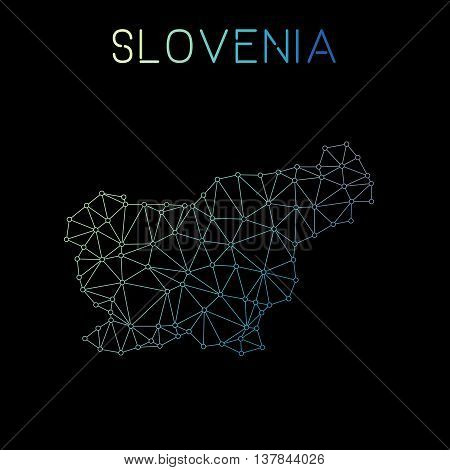 Slovenia Network Map. Abstract Polygonal Map Design. Network Connections Vector Illustration.