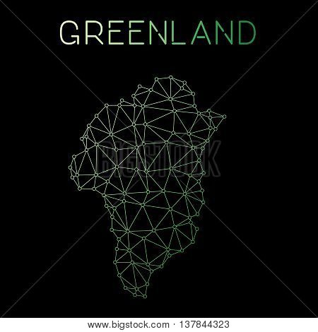 Greenland Network Map. Abstract Polygonal Map Design. Network Connections Vector Illustration.
