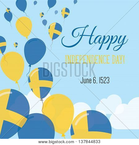 Independence Day Flat Greeting Card. Sweden Independence Day. Swedish Flag Balloons Patriotic Poster