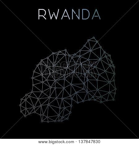Rwanda Network Map. Abstract Polygonal Map Design. Network Connections Vector Illustration.