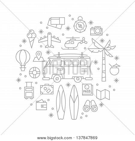 Summer holiday vacation thin line icon set