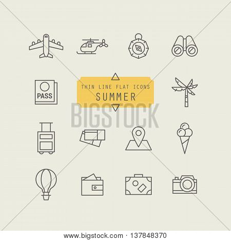 Thin line icon set for summer holiday vacation
