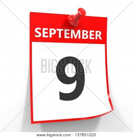9 September Calendar Sheet With Red Pin.