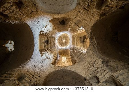 Yazd, Iran - December 13, 2015: Interior of the traditional pigeon house in Yazd province, Iran. 