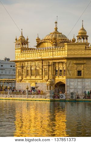 Amritsar, India - March 30, 2016: Golden Temple (Harmandir Sahib) in Amritsar, Punjab, India