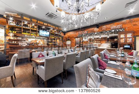 MOSCOW/RUSSIA - DECEMBER 2014. The interior of the main hall luxurious Italian restaurant - il FORNO.