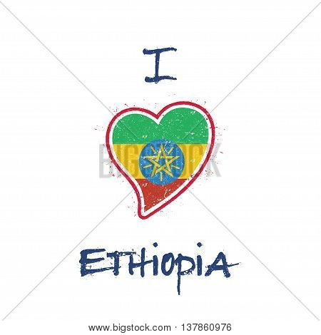Ethiopian Flag Patriotic T-shirt Design. Heart Shaped National Flag Ethiopia On White Background. Ve