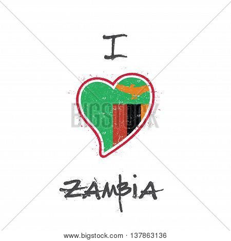 Zambian Flag Patriotic T-shirt Design. Heart Shaped National Flag Zambia On White Background. Vector