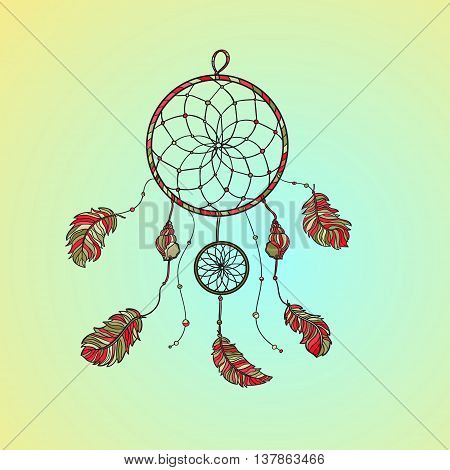 Hand drawn native Indian-American dream catcher. Zentangle isolated dream catcher. Boho styled. Vector.