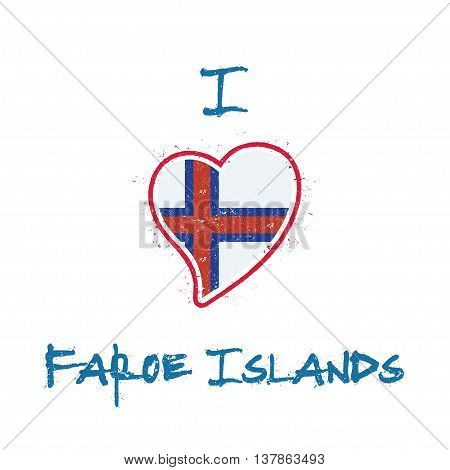 Faroese Flag Patriotic T-shirt Design. Heart Shaped National Flag Faroe Islands On White Background.