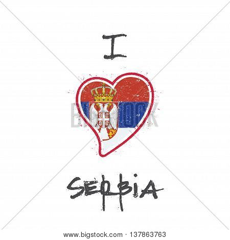 Serbian Flag Patriotic T-shirt Design. Heart Shaped National Flag Serbia On White Background. Vector