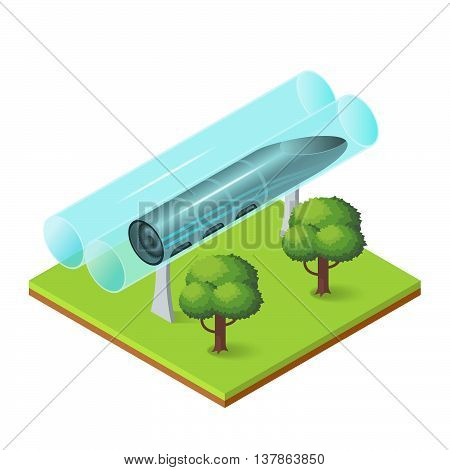 Vector illustration of isometric futuristic transport. High speed transportation of passengers and goods in tubes.