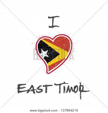 East Timorese Flag Patriotic T-shirt Design. Heart Shaped National Flag Timor-leste On White Backgro