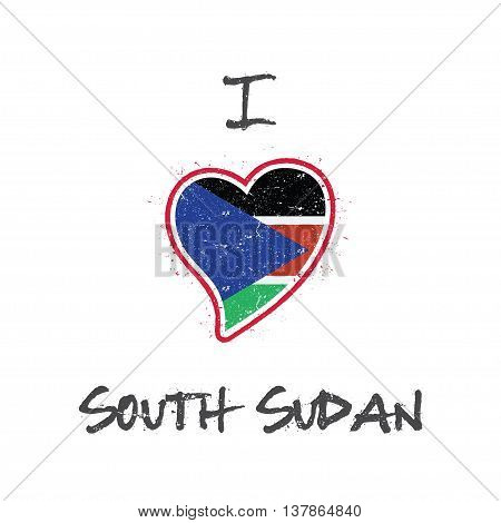 South Sudanese Flag Patriotic T-shirt Design. Heart Shaped National Flag South Sudan On White Backgr